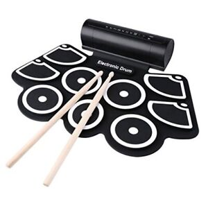 Portable 9 Pads + 2 Pedals Electronic Roll Up Drum Set Kit with Built in