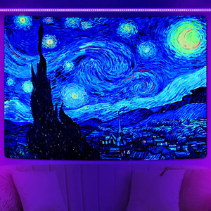 Lyacmy Blacklight Starry Night Tapestry Vincent Van Gogh Tapestry UV Reactive