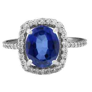 100% Natural Blue Tanzanite 1.75Ct IGI Certified Diamond Ring In 14KT White Gold