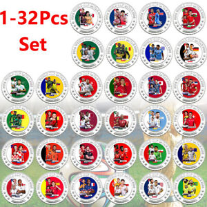 1/32Pcs Challenge Coin Silver Plated Football 32 Countries Qatar 2022 World Cup
