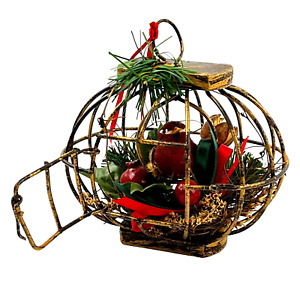 Vintage Red Bird in Metal Birdcage Christmas Ornament 5 Inch