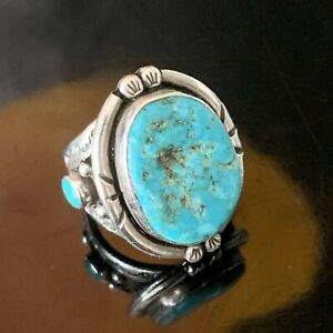 Signed Native American Large Turquoise Sterling Silver Ring Old Pawn 17.4 Grams