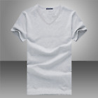 Men's V Neck Round Neck cotton T-shirt Slim Fit Short Sleeve Solid Color Casual