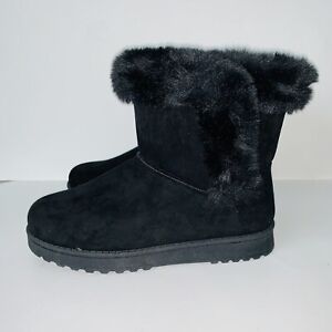 SO Paulina Suede Faux-Fur Winter Boots Black Womens Size 9