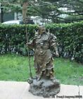 China Bronze Copper Stand Dragon Guan Gong Guan Yu Hold Warrior God Knife Statue