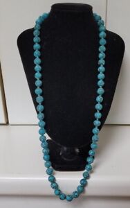 Vintage Antique 60cm 1920's Mottled Turquoise Stone 9mm Bead Necklace 80 Grams
