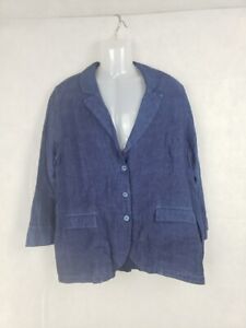 New Elemente Clemente Women's 3 Button Jacket Blue 100% Linen Size 2 Lagenlook