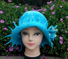 Womens light blue summer felted hat with brim.thin nuno felt.original summer hat