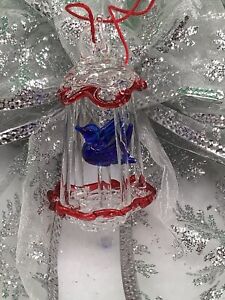 Vintage Acrylic Bird Cage With Blue Bird Christmas Ornament