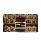 FENDI Zucchino Long Wallet Canvas Leather Brown