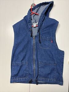 Vintage Hang Ten Men's Denim Jean Vest Hoodie Zipper Made In USA Size Medium VGC