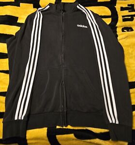 Adidas Climalite Track Jacket Men Large Black Full Zip Pockets 3 Stripe