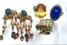 Vintage Lot 18k Gold Jewelry 3 Cocktail Rings & Bead ClipOn Earrings 42.5g.