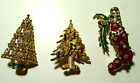 Vintage antique RHINESTONE CHRISTMAS TREE Brooch lot of 3