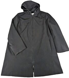 Womens Anne Klein II Black Trench Rain Coat Pockets Zipper Size Hooded XL