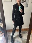 BURBERRY Womens Black CASHMERE & WOOL Belted Trench TRENCHCOAT COAT Jacket sz 2