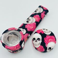 Silicone Smoking Pipe with Glass Bowl & Cap Lid | Skulls And Flowers | USA