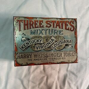Three States Hinged Tobacco Tin Vintage EMPTY