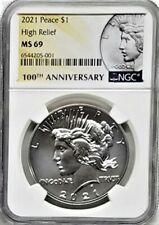 2021 PEACE HIGH RELIEF SILVER DOLLAR, NGC MS 69, w/ OGP & COA, IN HAND