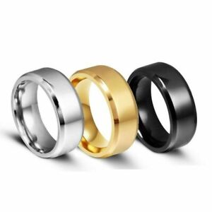 8MM Stainless Steel Ring Band Black Men's 6 to 12 Wedding Rings Man