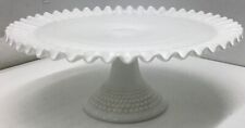 New ListingVintage Fenton Hobnail White Milk Glass Cake Stand / Pedestal Plate Ruffled