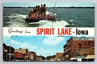 Greetings from Spirit Lake Iowa Antlers Hotel Postcard Unposted Boating Scene