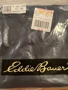 Vintage EDDIE BAUER T-Shirt Dark Navy Shoulder Stripe Short Sleeve XXL New