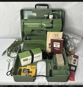 Vintage Elna Supermatic 722010 Portable Green Sewing Machine in Case