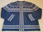 Womens Sweater-CARROLL REED-blue /Norwegian/Nordic 100% wool clasp cardigan-XL