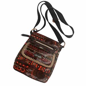 Sakroots Crossbody  Black Coated Canvas Purse Bag Red Square-