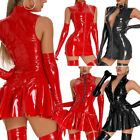 Women Latex Leather Zipper Bodycon Mini Dress Sexy Wet Look Shiny Skirt Clubwear