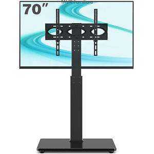 Universal Floor TV Stand with Swivel Mount for 32-70 inch TVs, Glass Base