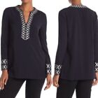 Tory Burch  Tunic with Taping 10 Blue  L Caftan Resort Lightweight NWT