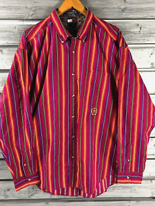 NWOT Vtg 90s Tommy Hilfiger Long Sleeve Shirt Mens XL Crest Striped Colorblock