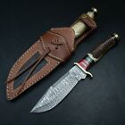10' Inch Handmade Damascus Steel Hunting knife Handle Stag Horn Leather Sheath