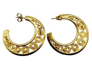 Vintage Gold Plated Dangle Hoop Crescent Earring Party