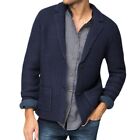 Mens Button Knitted Long Sleeve Pocket Regular Open-knit Cardigan Sweater Coat