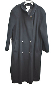 Worthington Women Black Double Breasted Wool Blend Long Overcoat Trench Coat 20W