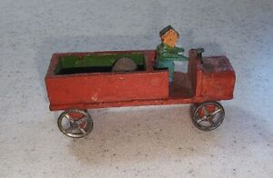 Antique Erzgebirge Small Wooden Toy Truck With Metal Wheels