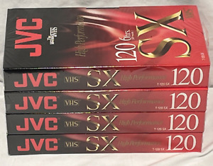 Lot of 4 JVC T-120 SX Blank High Performance VHS Tapes - New & Sealed