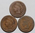 1878 Indian Head Cents (3) - Low Grade - US 1c Penny Coins - L45