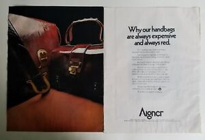 1970 Etienne Aigner burgundy purse to page vintage ad as is