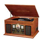 6-In-1 Nostalgic Bluetooth Record Player with 3-Speed Turntable with CD and Cass
