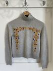 Magaschoni 100% Cashmere Grey Embroidered Turtleneck Sweater S