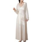 Women's Cotton Victorian Nightgown Vintage Lace Long Sleeve V Neck Sleep Dress