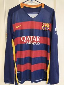 Barcelona FC Qatar Airways 2015 Long Sleeve Jersey Nike Dri-Fit  Men’s Large