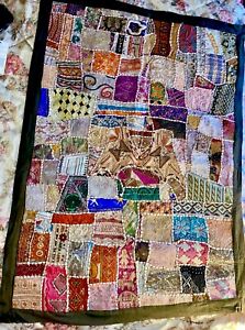 Vintage Indian Tapestry Wall Hanging - Large 60 X 49.5  Middle Eastern Hand Sewn