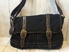 Vintage Fossil Purse Messenger Cross-Body Style Bag Black Cloth, Leather ,Buckle