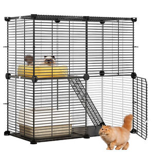 Out/Indoor Cat Cage 2 Tier Kitten Cage House Cat Enclosure Small Animal Playpen