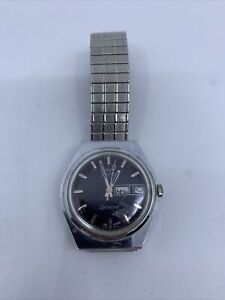 Vintage Black Face Timex Electric Dynabeat Mens Watch Parts Repair w/Silver Band